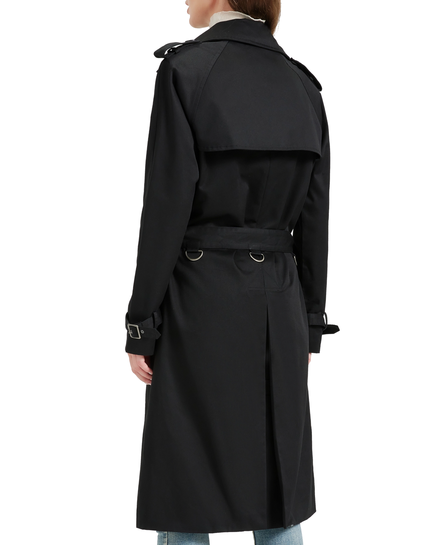 Women's Traditional Black Double Breasted Trench Coat
