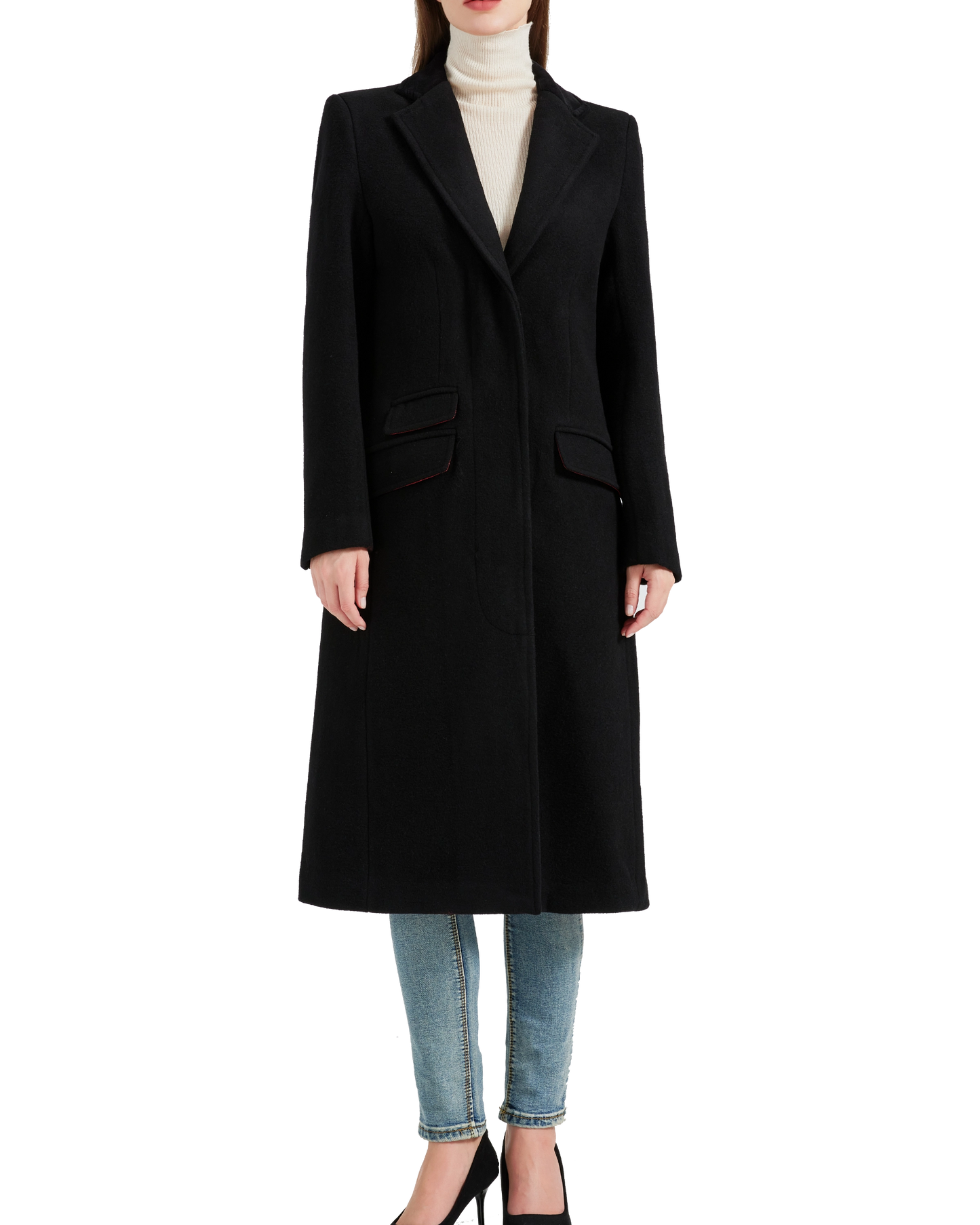 Women's Black Wool Cashmere Covert Overcoat