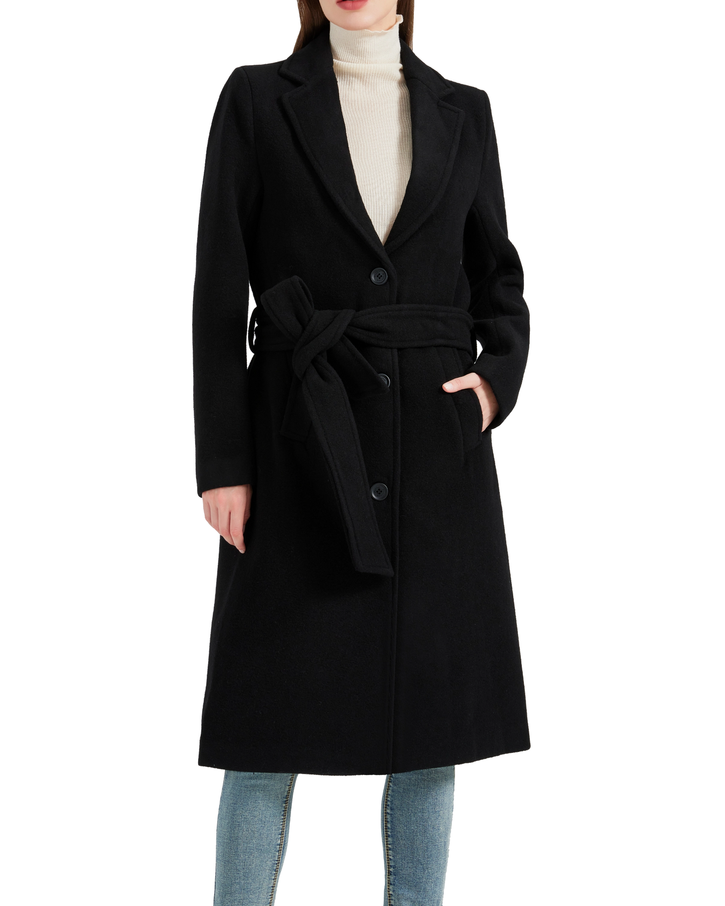 Women's Black Wool Cashmere Long Overcoat
