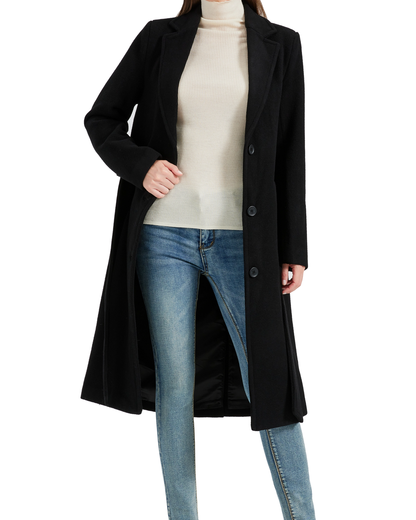 Women's Black Wool Cashmere Long Overcoat