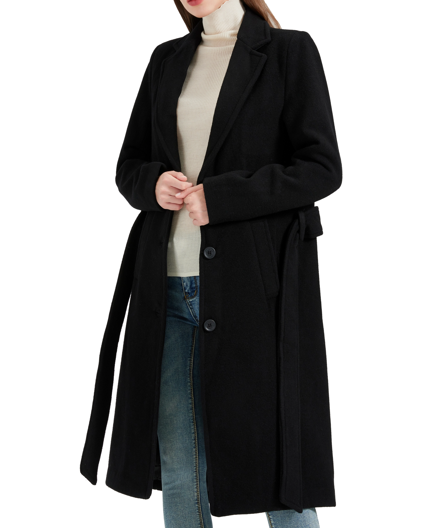 Women's Black Wool Cashmere Long Overcoat