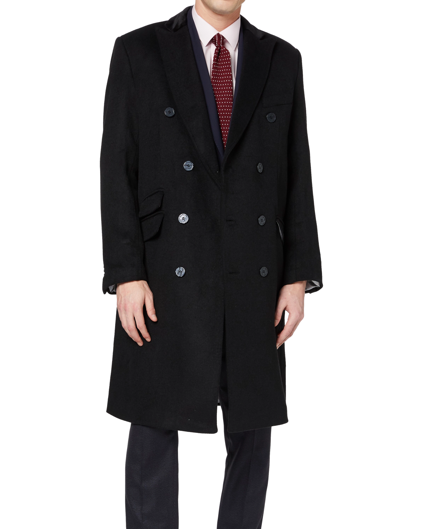 Black Double Breasted Wool Cashmere Overcoat - The Platinum Tailor