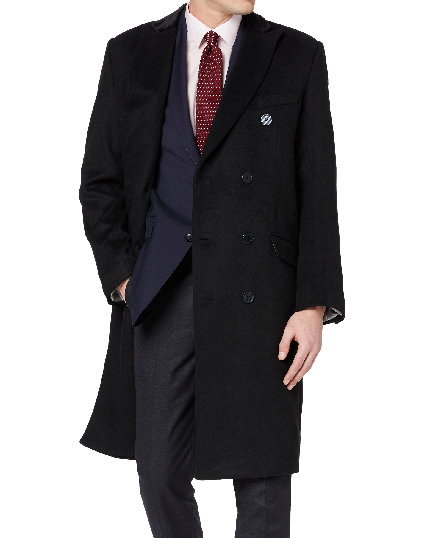 Black Double Breasted Wool Cashmere Overcoat - The Platinum Tailor