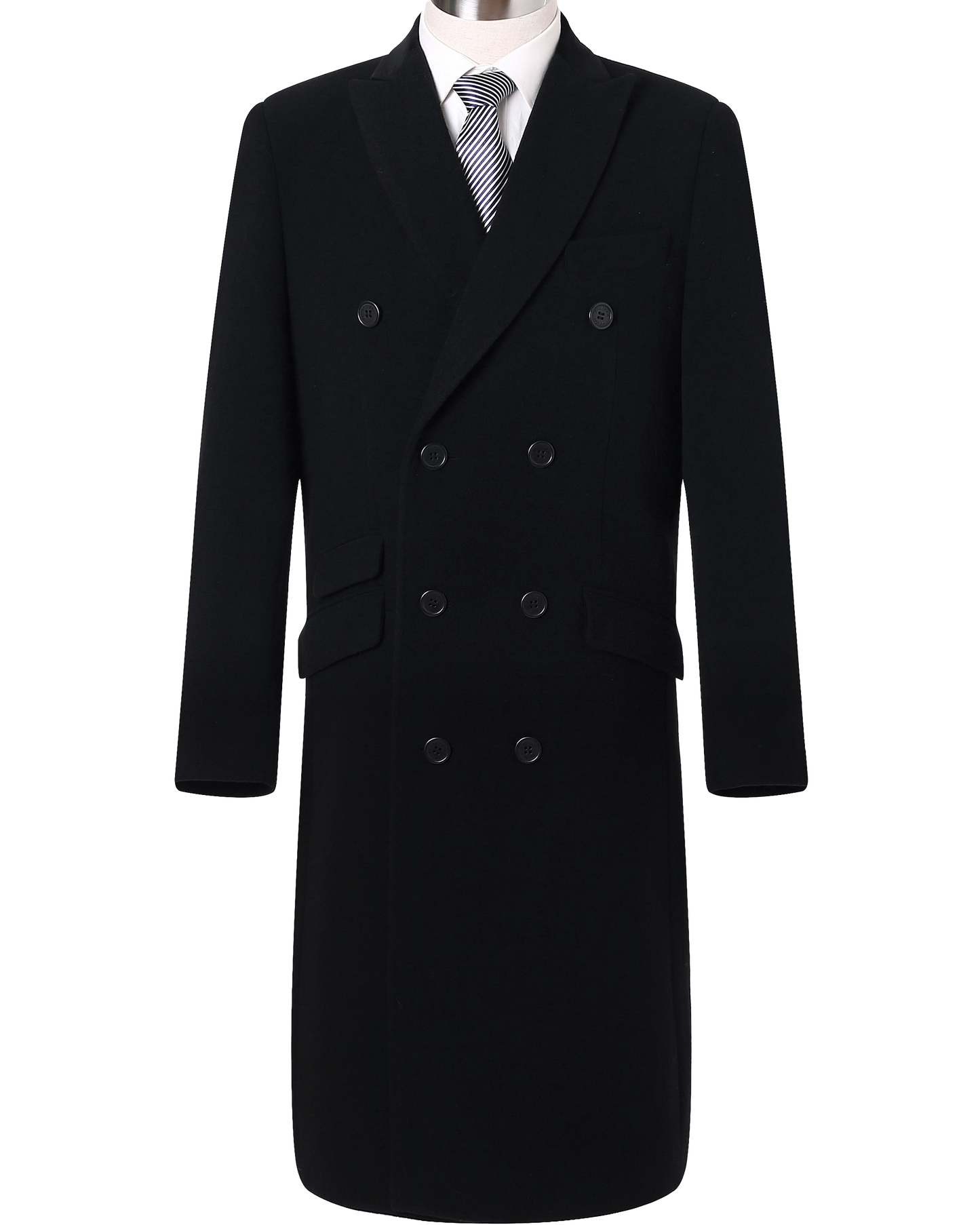 Black Double Breasted Wool Cashmere Overcoat - The Platinum Tailor