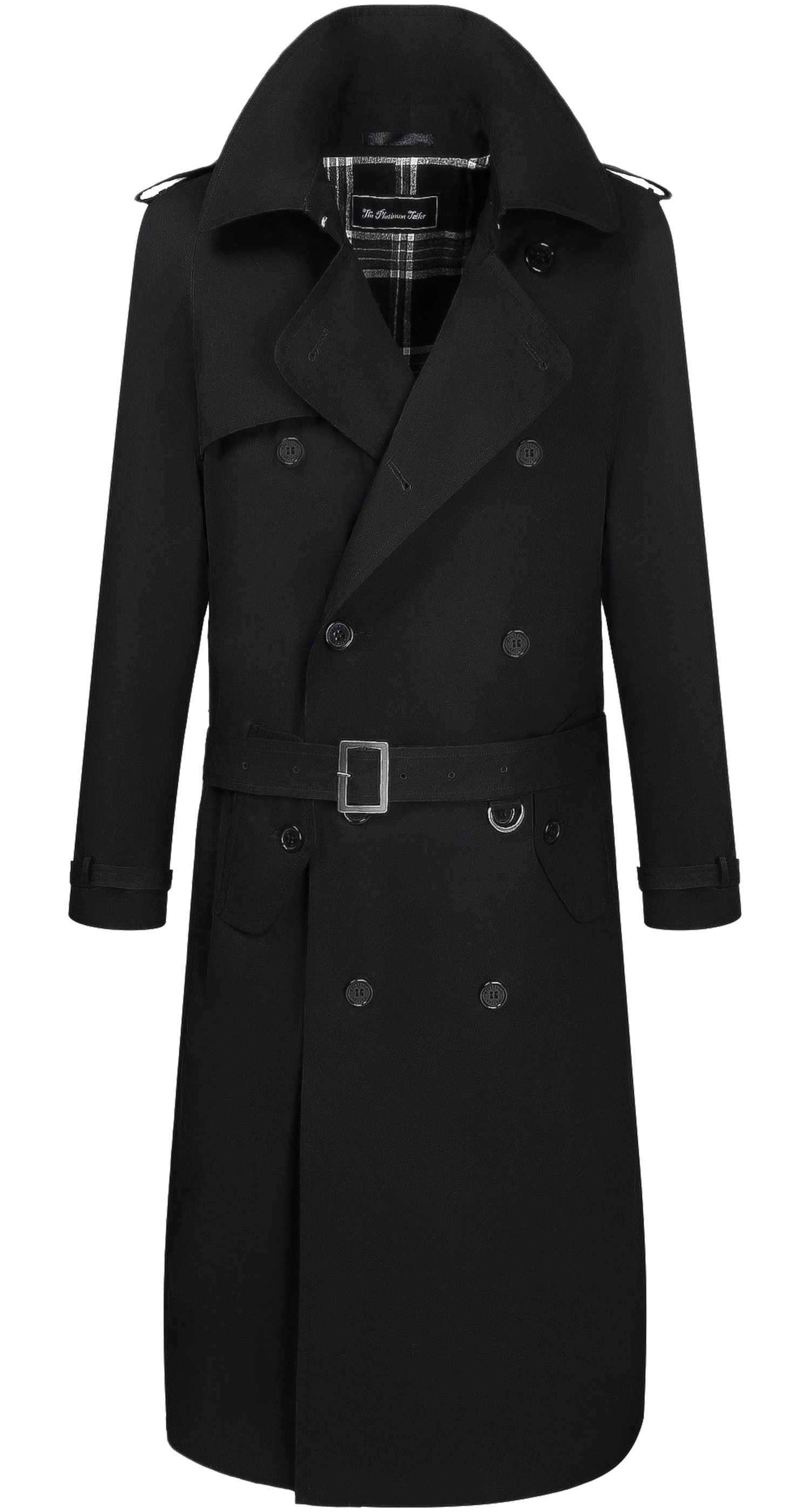 Mens Black Double Breasted Cotton Long Trench Coat – The Platinum ...
