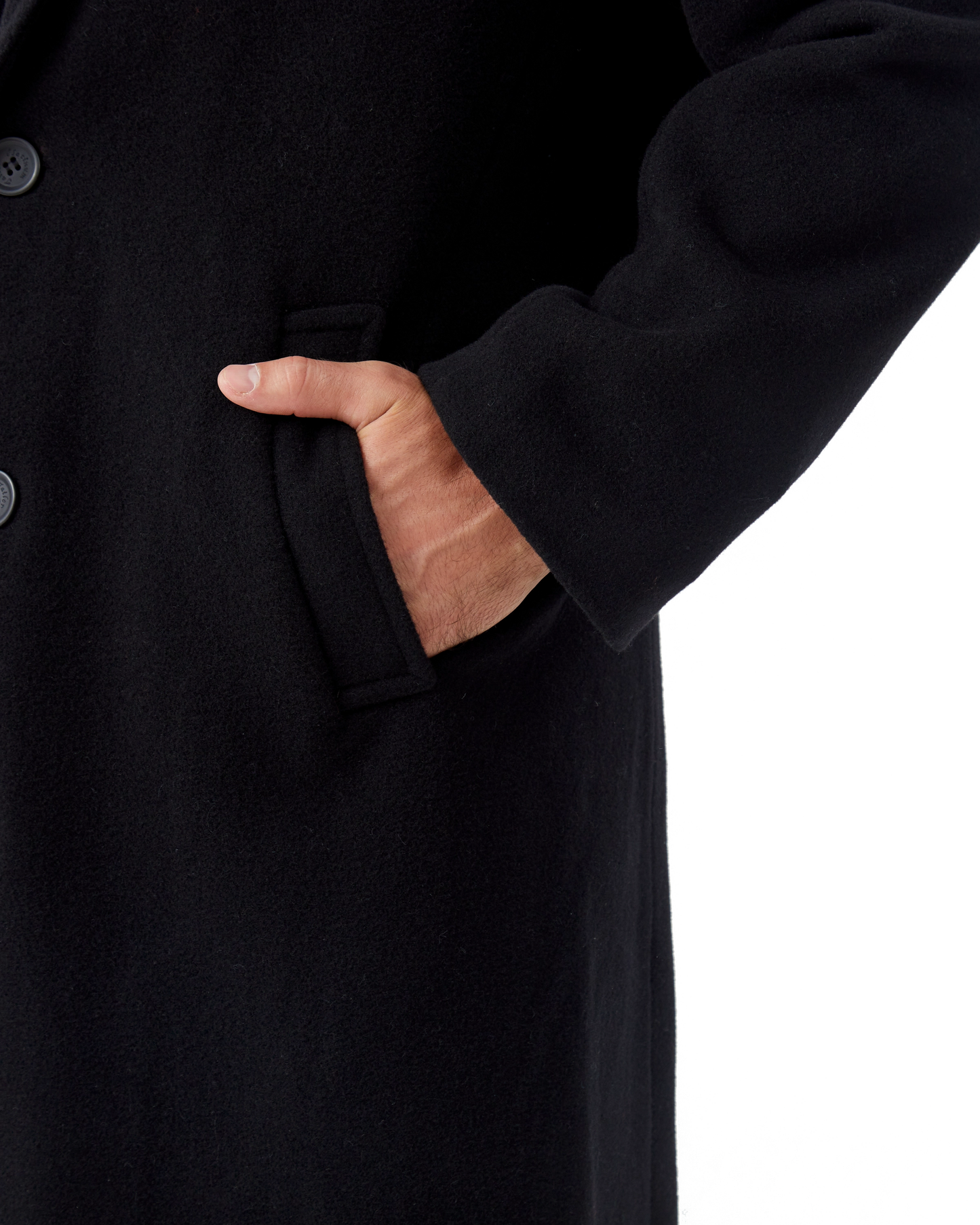 Black Wool Cashmere Long Overcoat With Red Lining