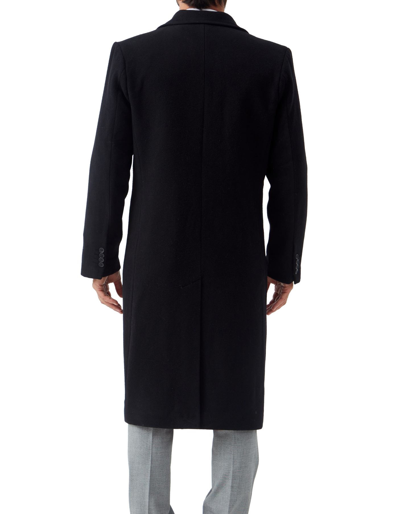 Black Wool Cashmere Long Overcoat With Red Lining