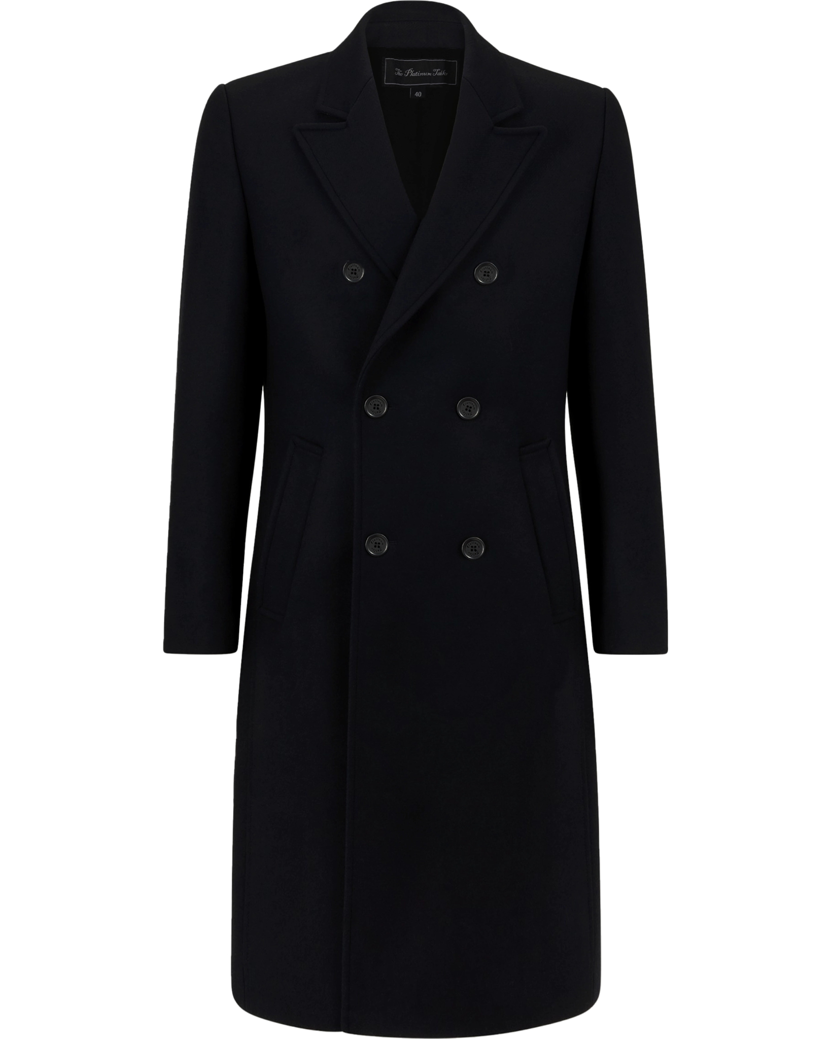 Black Double Breasted Wool Cashmere Long Overcoat - The Platinum Tailor