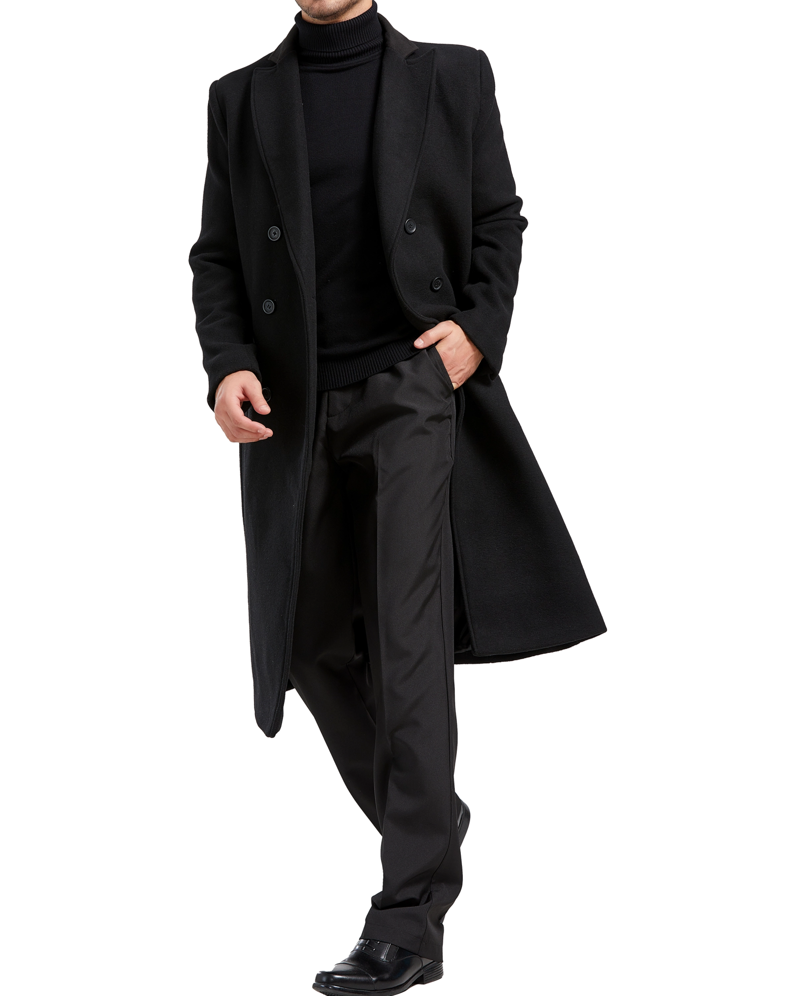Black Double Breasted Wool Cashmere Long Overcoat - The Platinum Tailor
