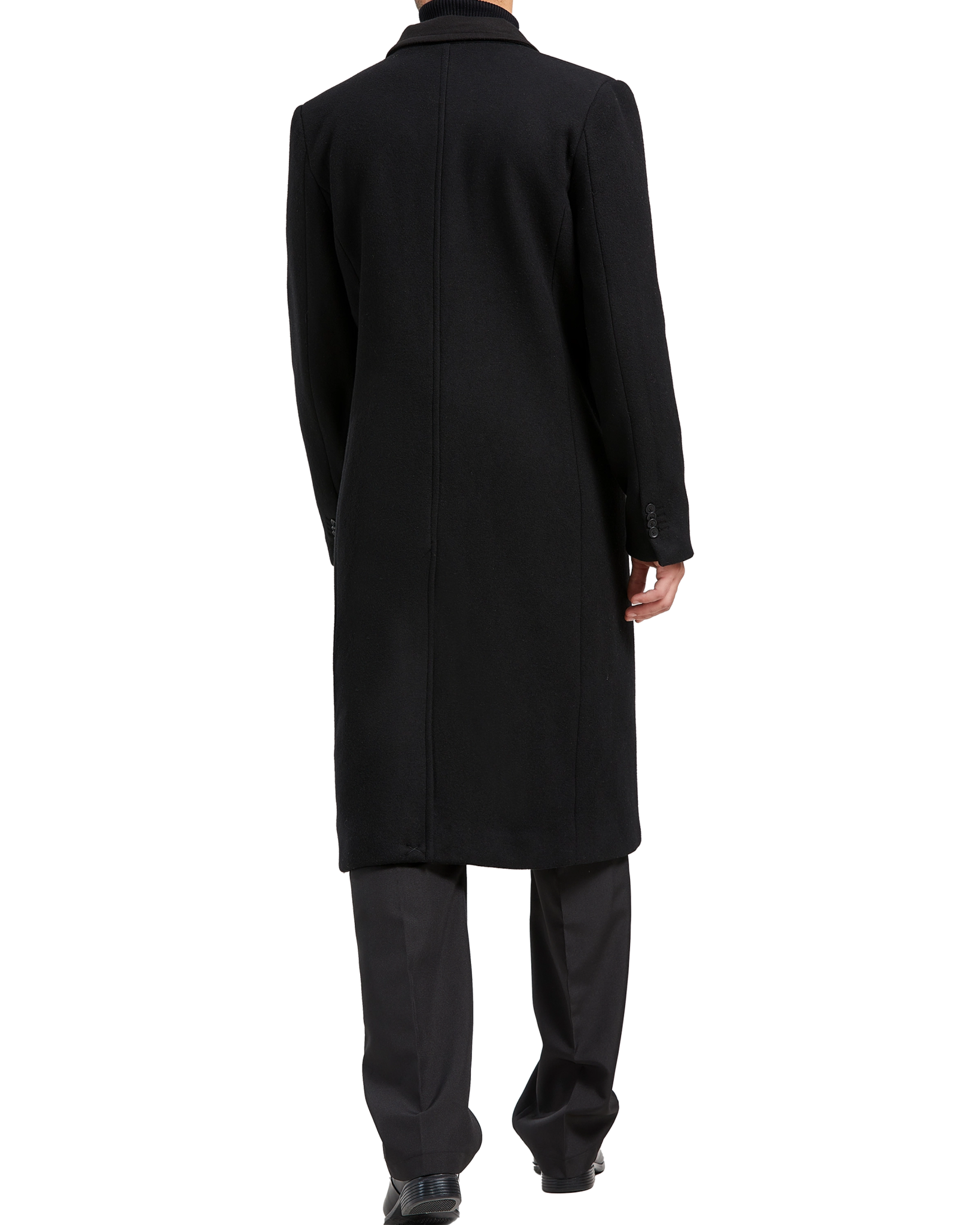 Black Double Breasted Wool Cashmere Long Overcoat - The Platinum Tailor