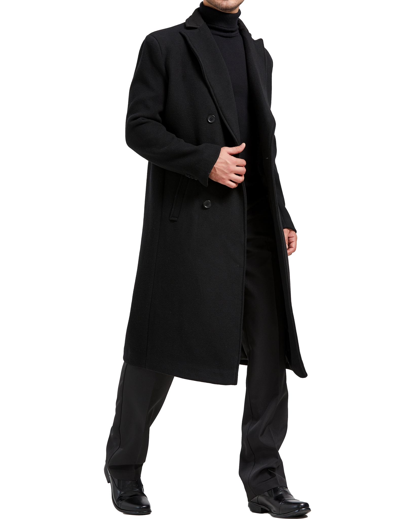 Black Double Breasted Wool Cashmere Long Overcoat - The Platinum Tailor