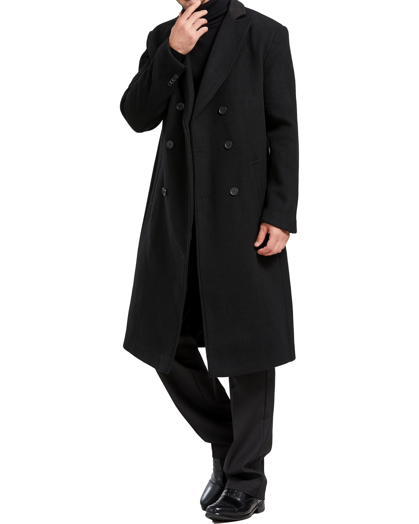 Black Double Breasted Wool Cashmere Long Overcoat - The Platinum Tailor