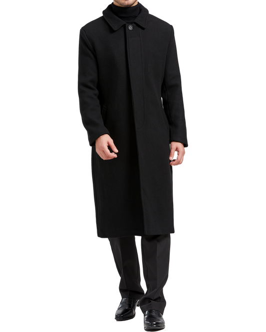 Black Long Wool Cashmere Overcoat Hidden Buttons - The Platinum Tailor