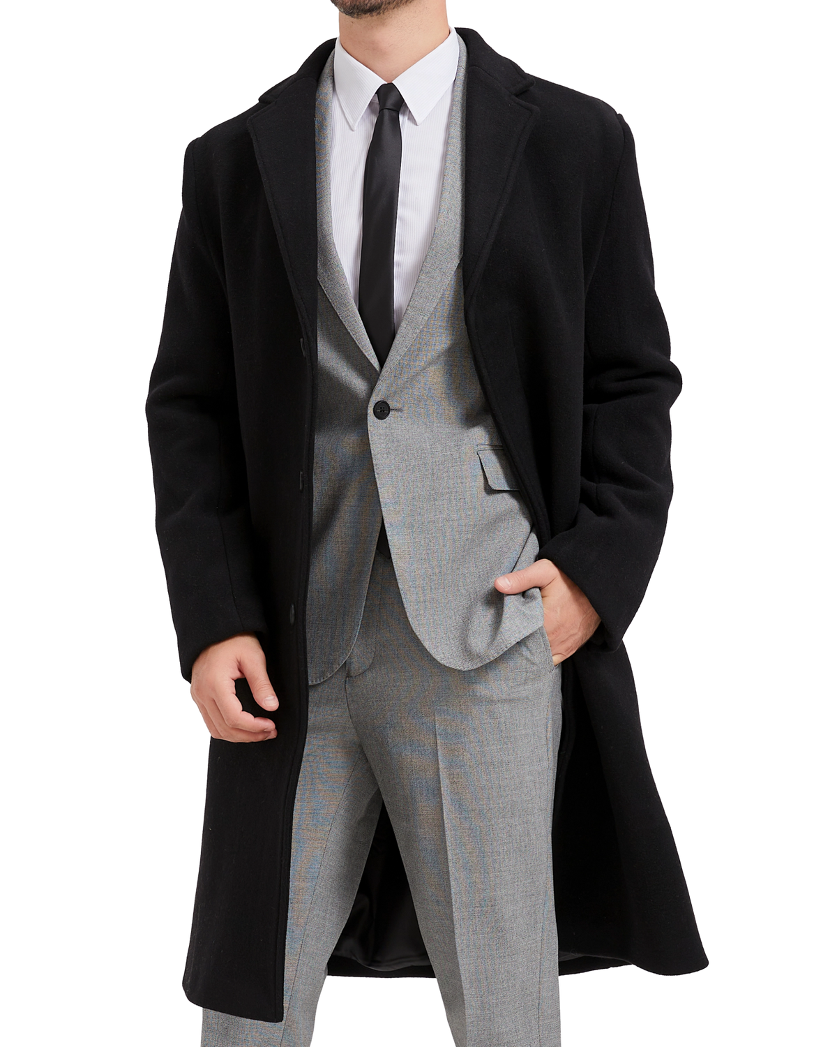 Black Wool Cashmere Bond Overcoat Black Lining - The Platinum Tailor