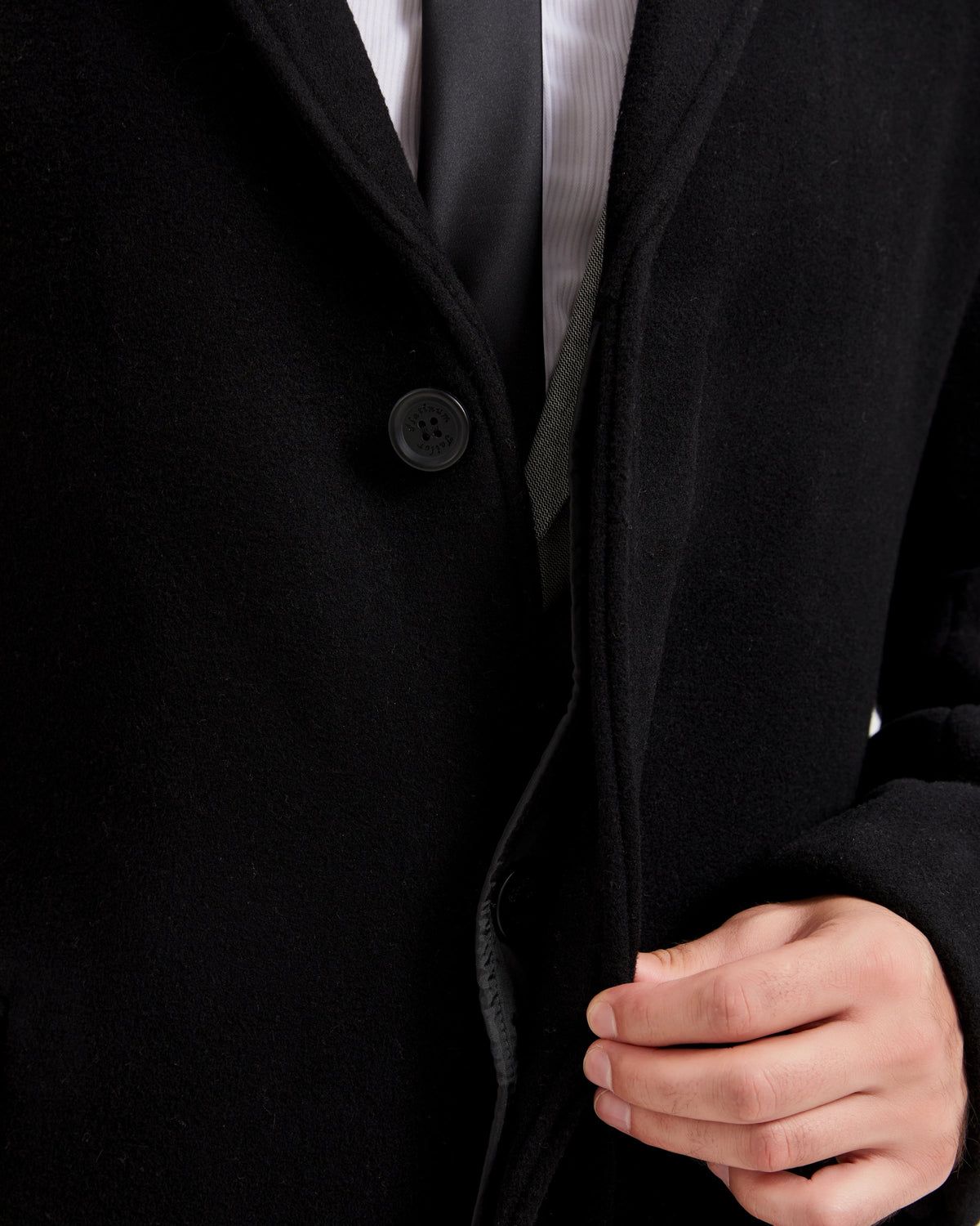 Black Wool Cashmere Bond Overcoat Black Lining - The Platinum Tailor