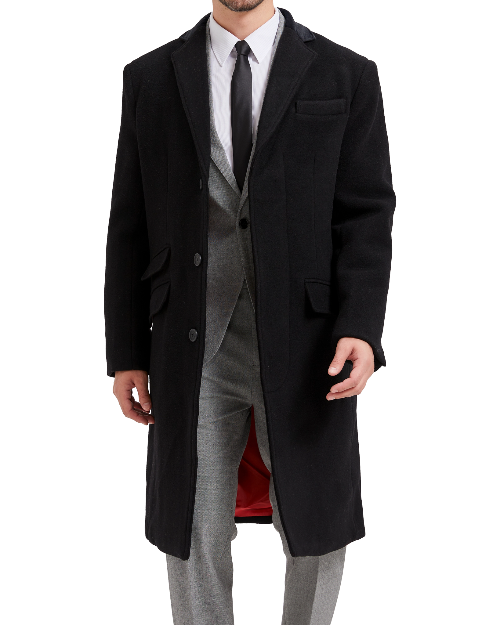 Black Wool Cashmere Covert Overcoat - The Platinum Tailor