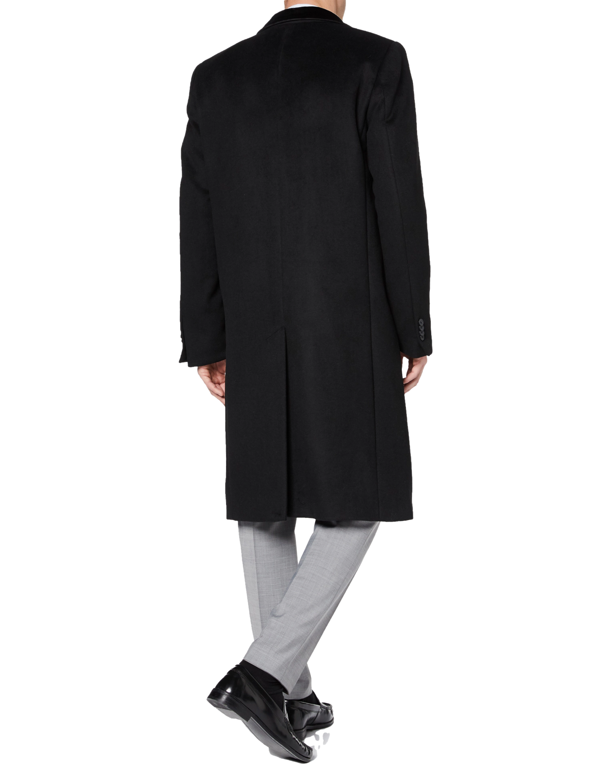 Black Wool Cashmere Covert Overcoat With Black Lining - The Platinum Tailor