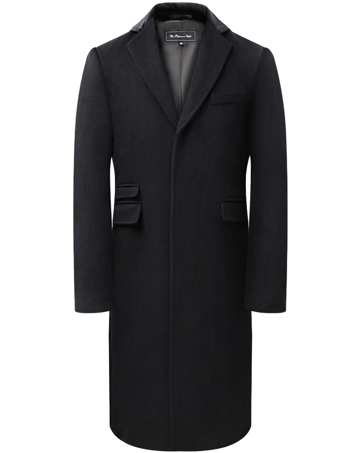Black Wool Cashmere Covert Overcoat With Black Lining - The Platinum Tailor