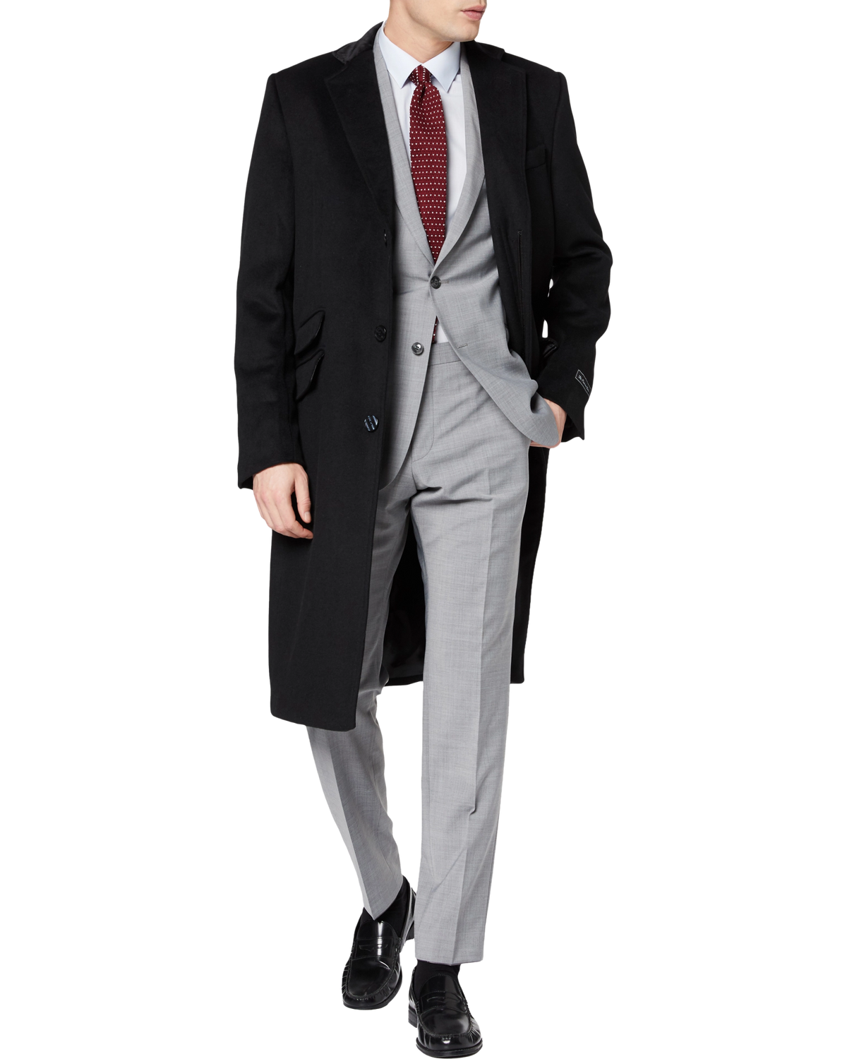 Black Wool Cashmere Covert Overcoat With Black Lining - The Platinum Tailor