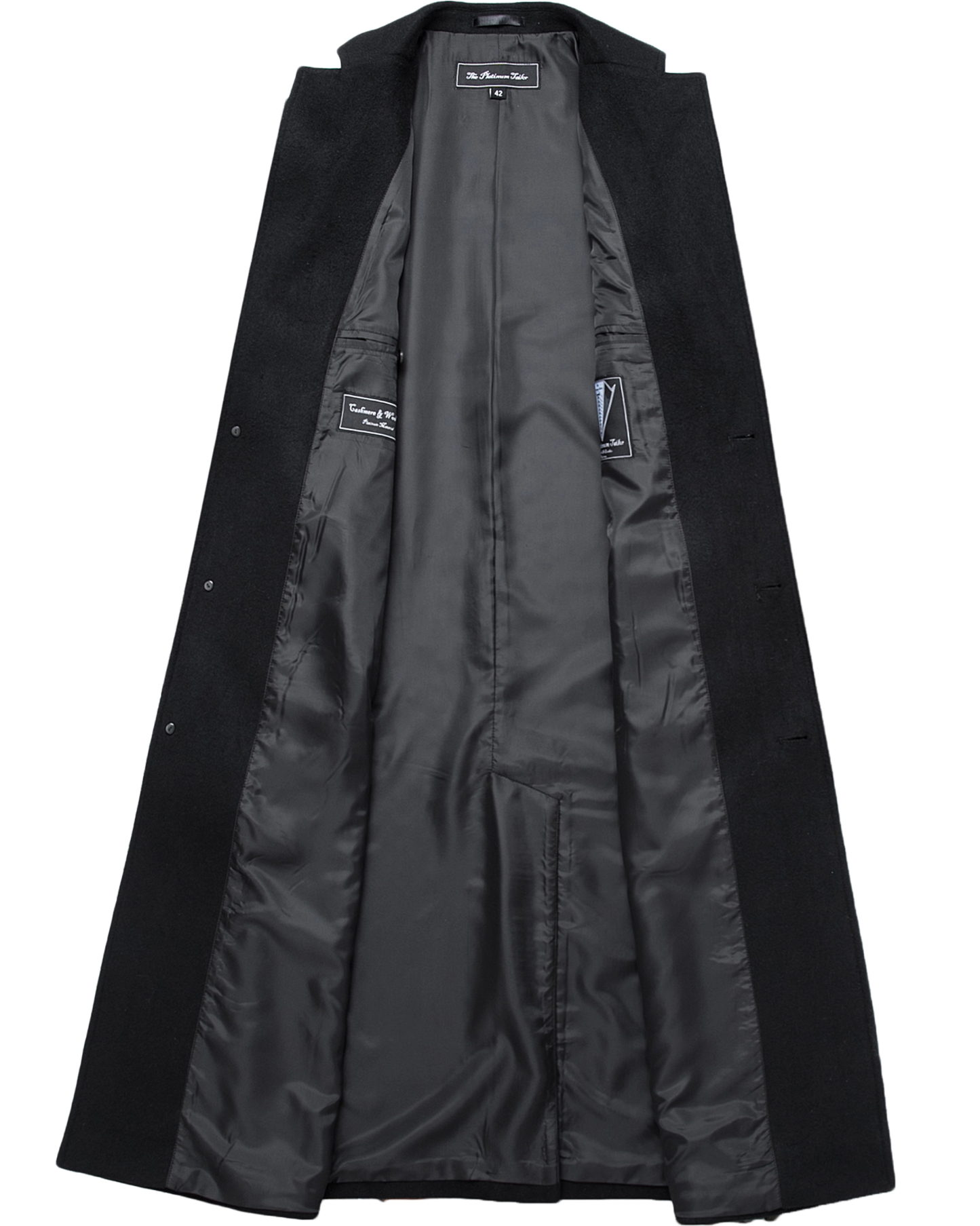 Black Wool Cashmere Long Overcoat - The Platinum Tailor