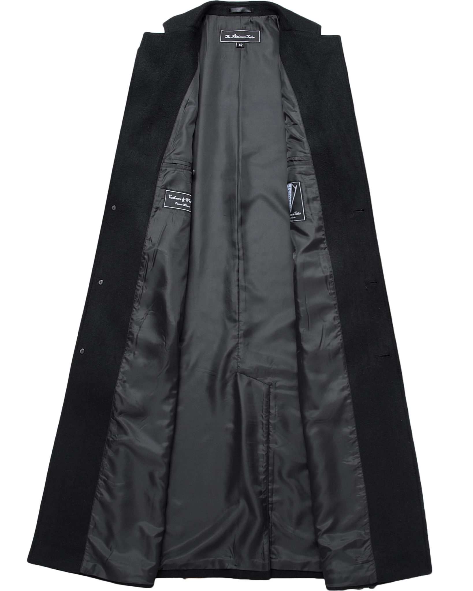 Black Wool Cashmere Long Overcoat - The Platinum Tailor