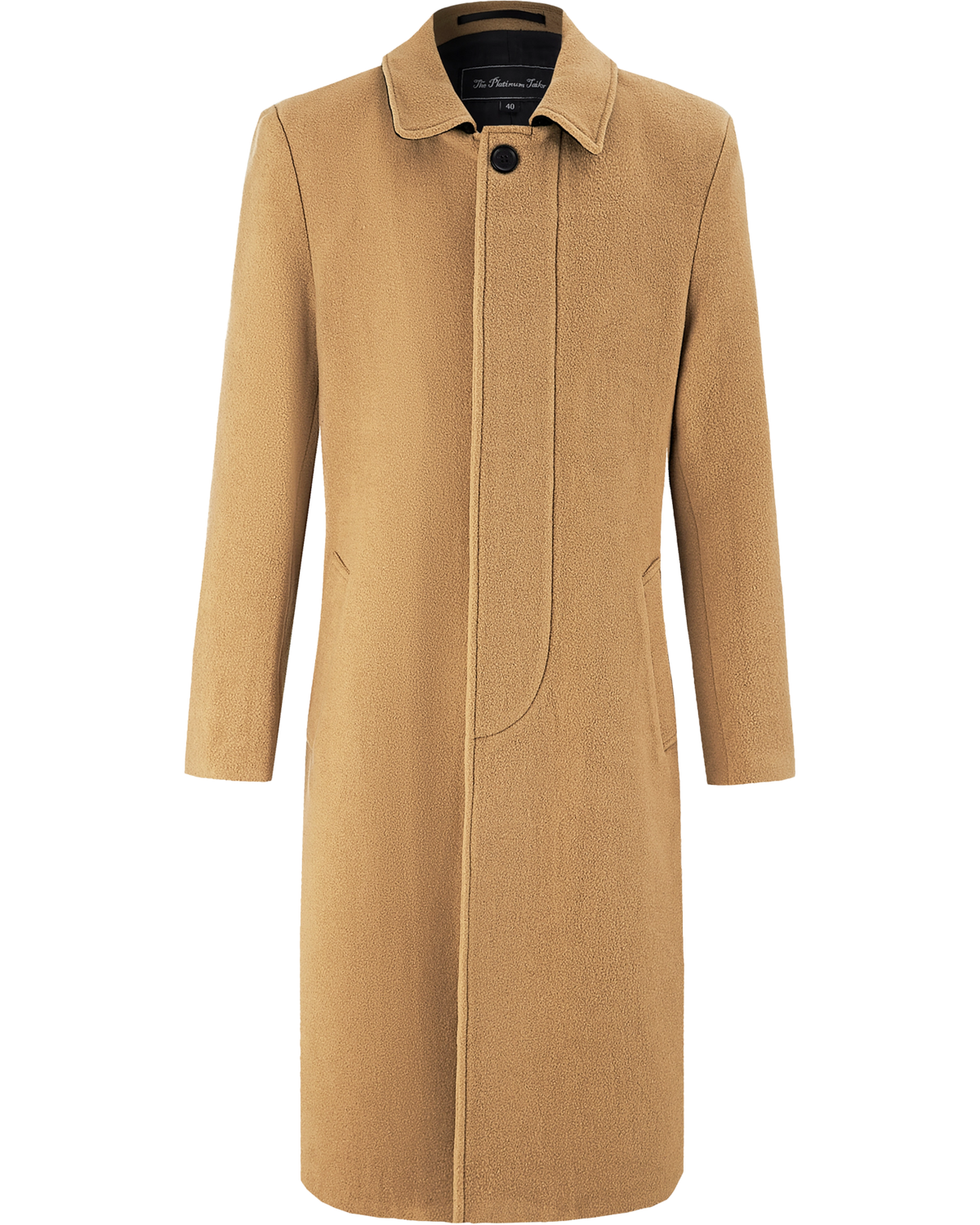 Camel Long Wool Cashmere Overcoat Hidden Buttons - The Platinum Tailor