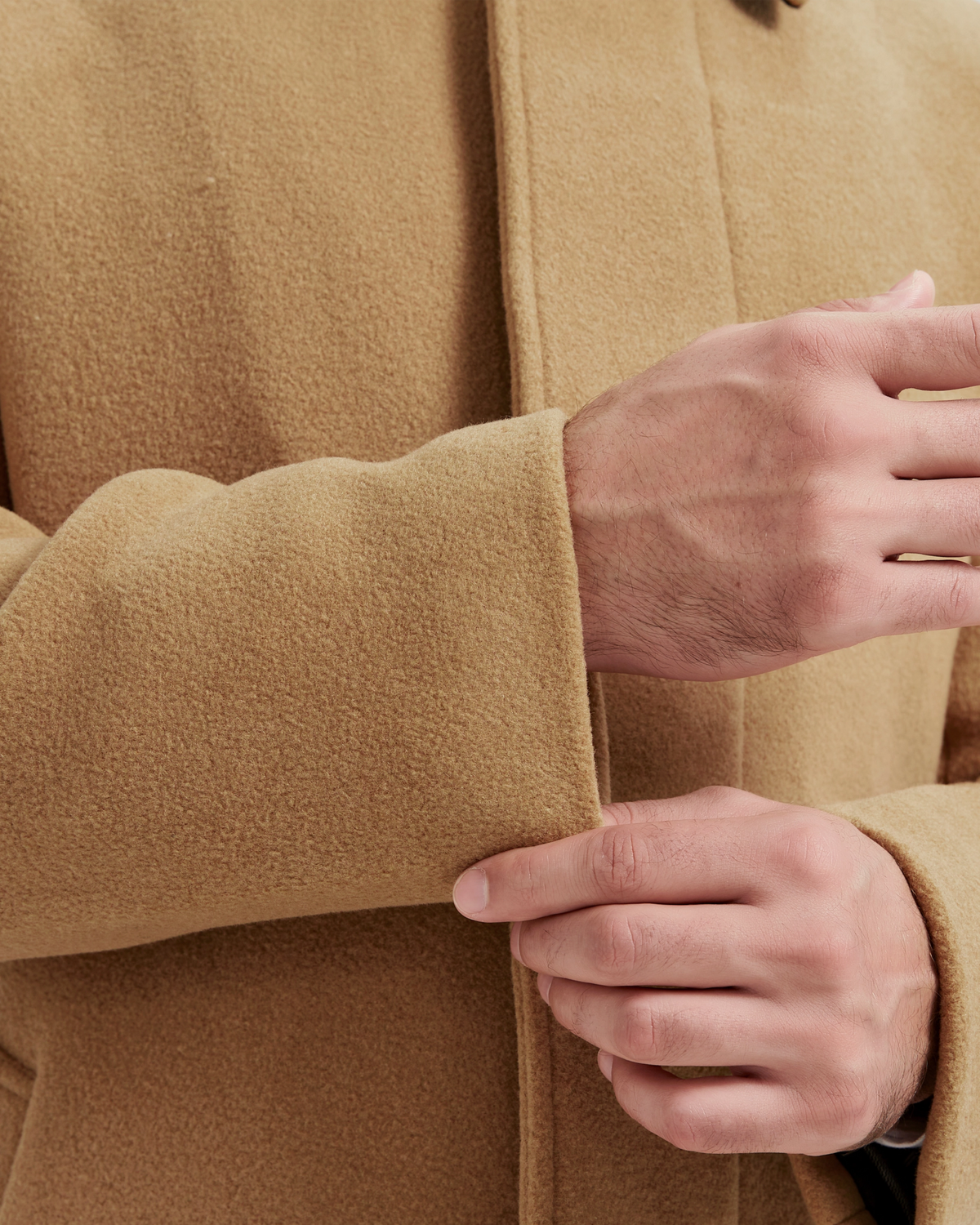Camel Long Wool Cashmere Overcoat Hidden Buttons - The Platinum Tailor