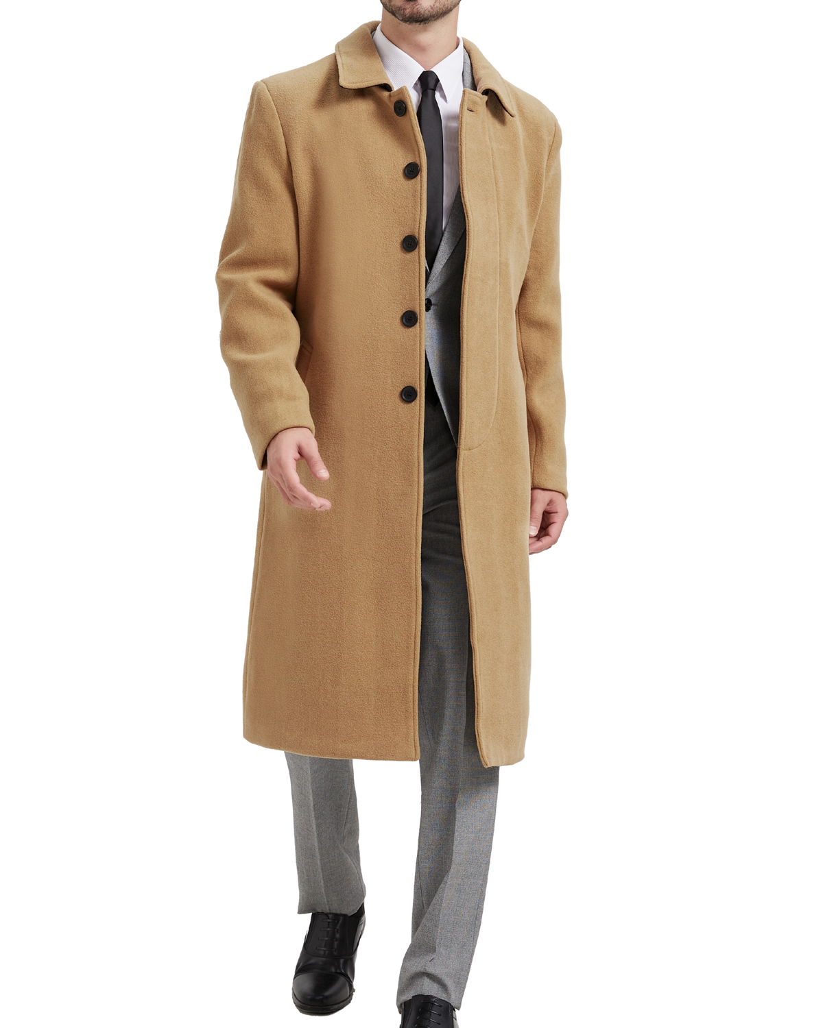Camel Long Wool Cashmere Overcoat Hidden Buttons - The Platinum Tailor