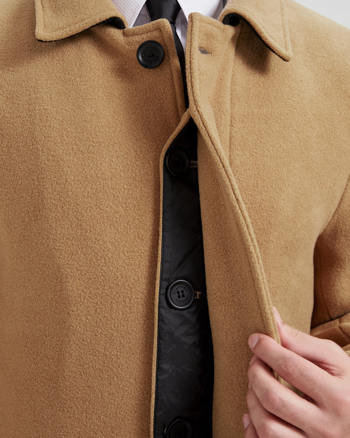 Camel Long Wool Cashmere Overcoat Hidden Buttons - The Platinum Tailor