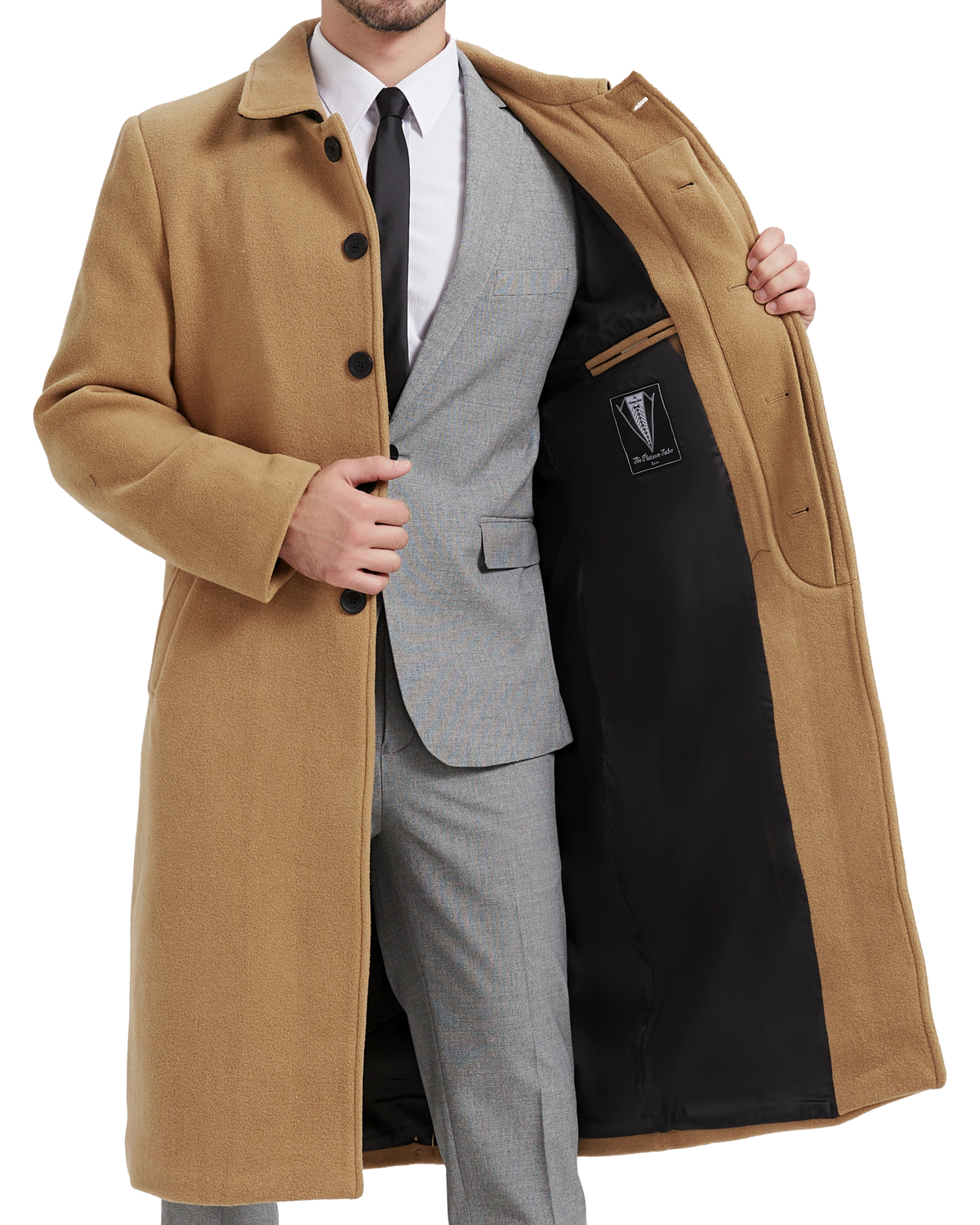 Camel Long Wool Cashmere Overcoat Hidden Buttons - The Platinum Tailor
