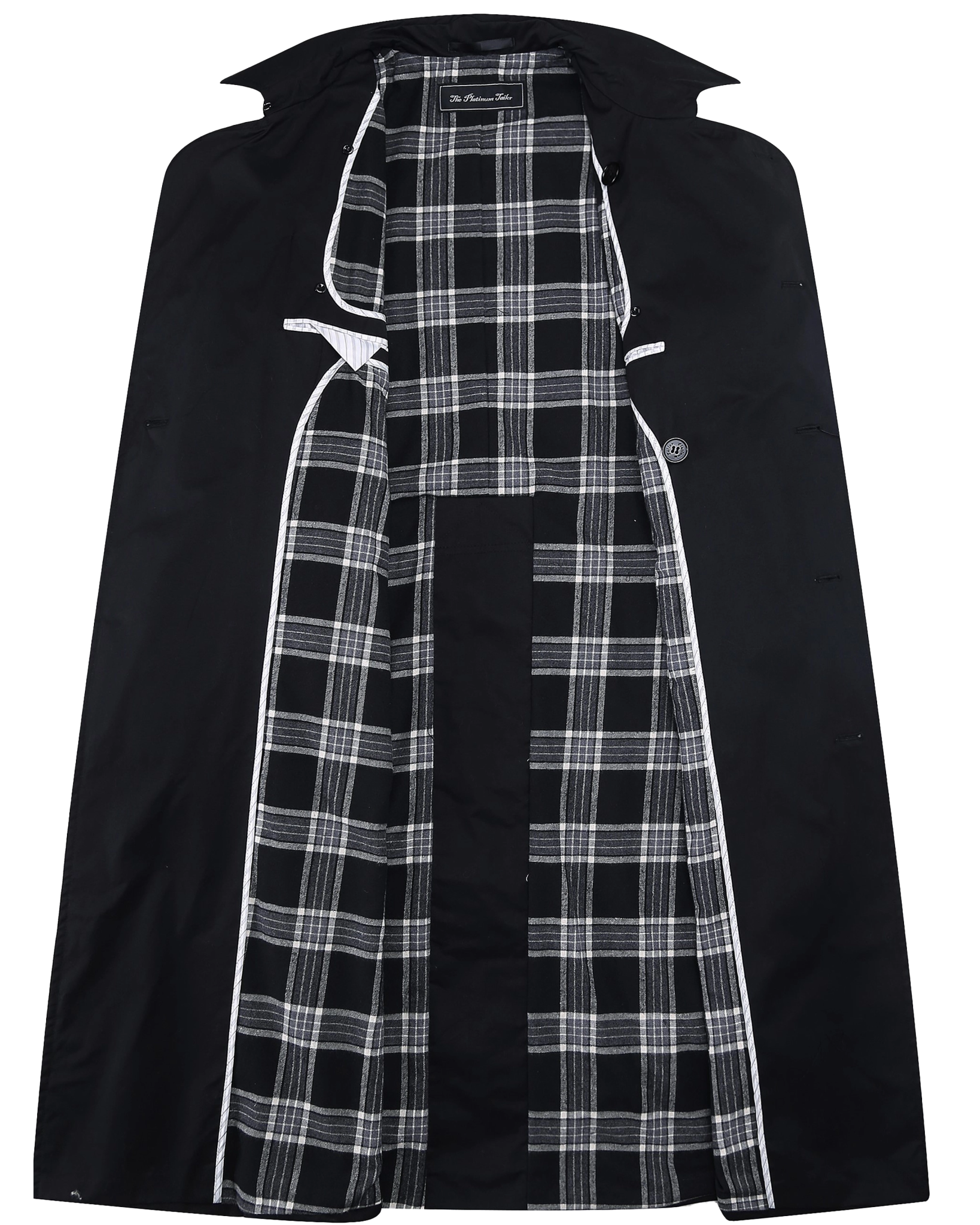 Traditional Black Double Breasted Trench Coat - The Platinum Tailor