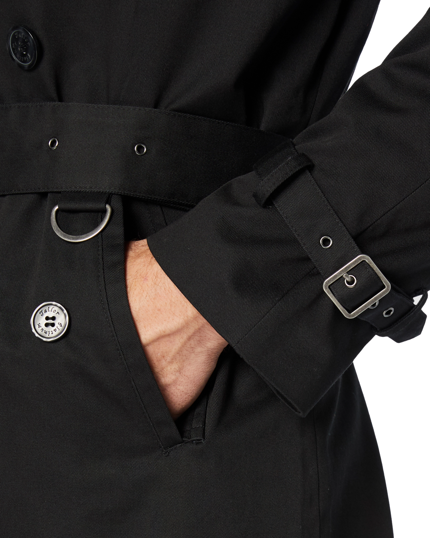 Traditional Black Double Breasted Trench Coat - The Platinum Tailor