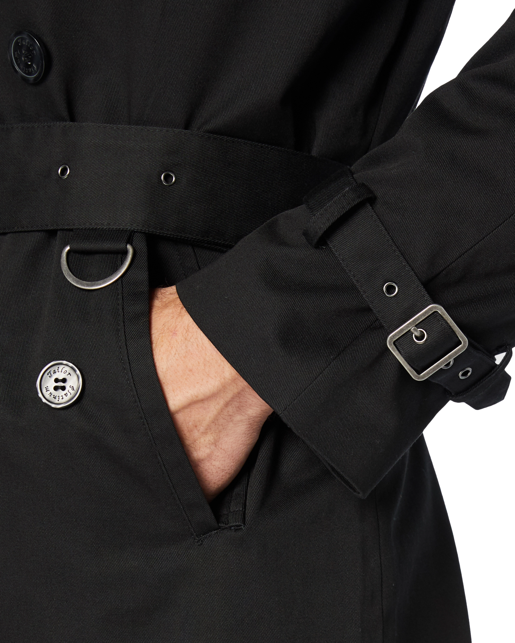 Traditional Black Double Breasted Trench Coat - The Platinum Tailor