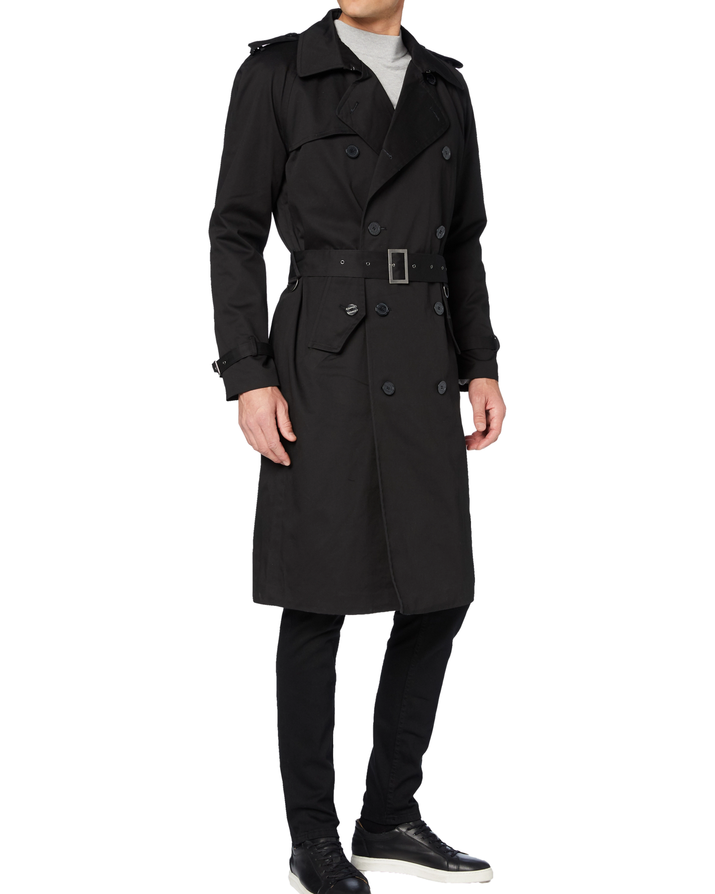 Traditional Black Double Breasted Trench Coat - The Platinum Tailor