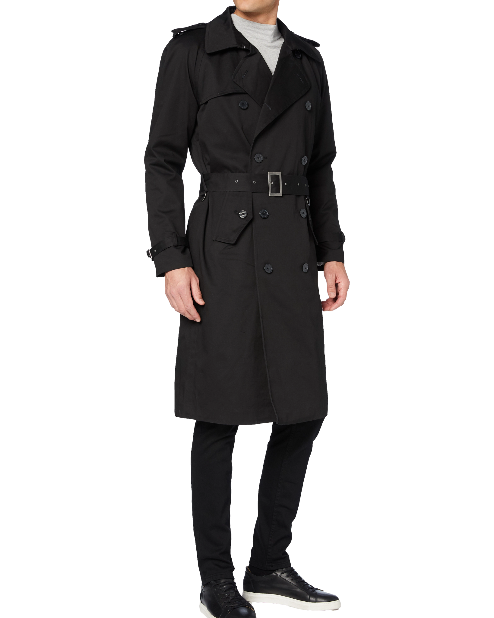 Traditional Black Double Breasted Trench Coat - The Platinum Tailor