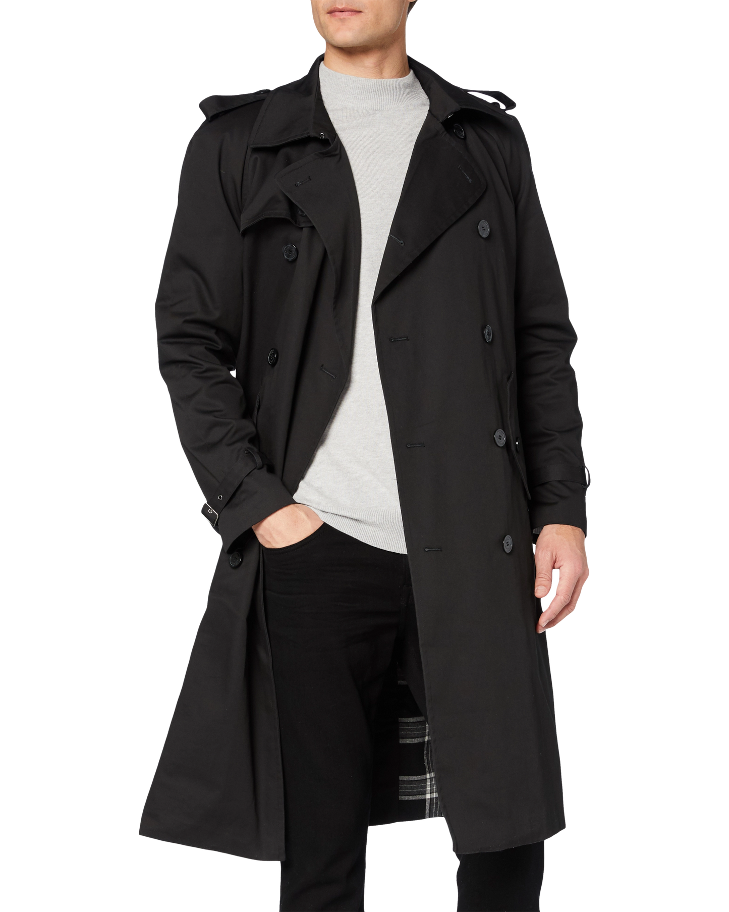 Traditional Black Double Breasted Trench Coat - The Platinum Tailor