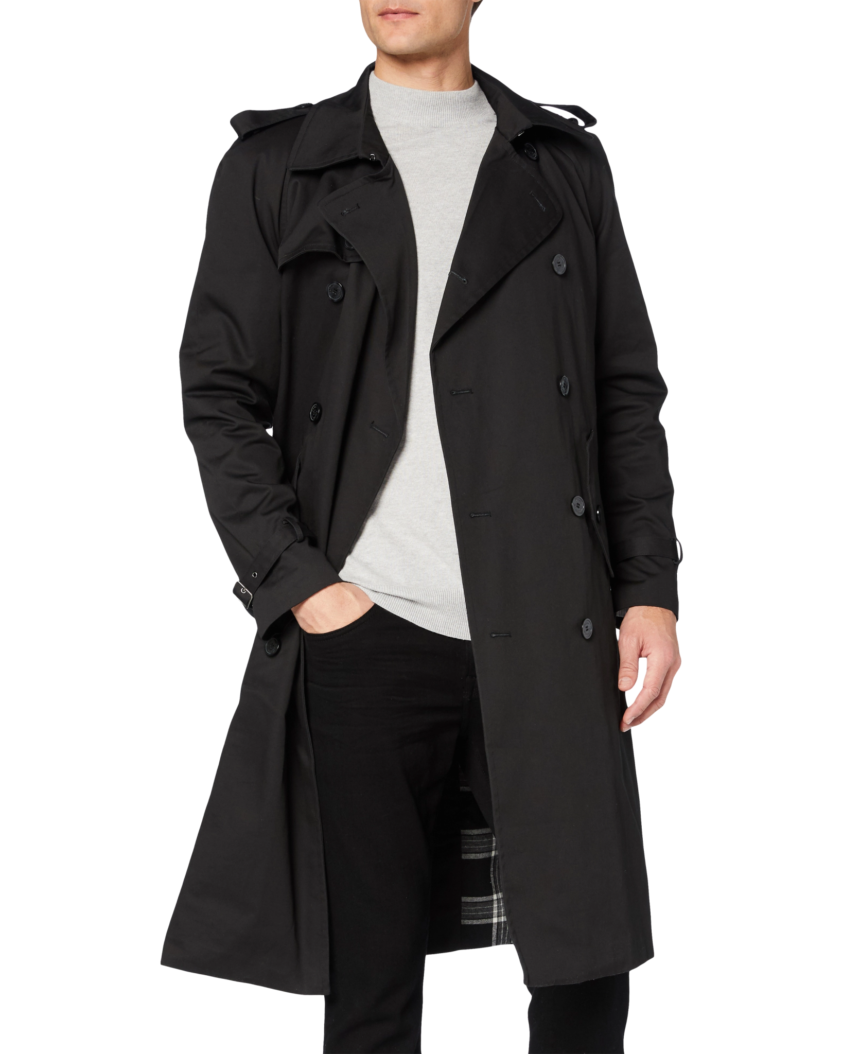Traditional Black Double Breasted Trench Coat - The Platinum Tailor