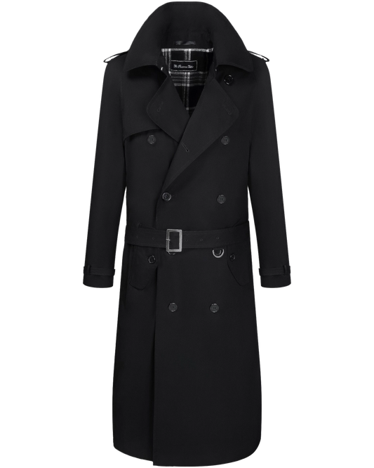 Traditional Black Double Breasted Trench Coat - The Platinum Tailor