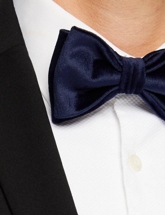 Mens Navy Blue Formal Velvet Bow Tie Pre Tied - The Platinum Tailor