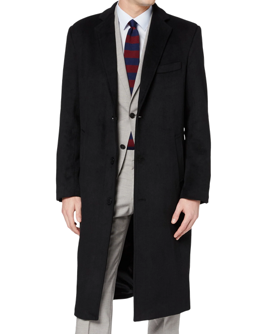 Black wool cashmere long overcoat by The Platinum Tailor