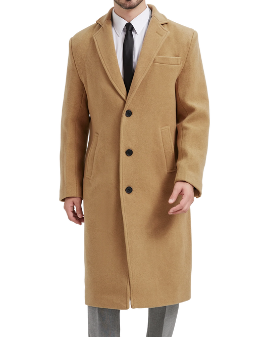 Men's camel wool cashmere long overcoat