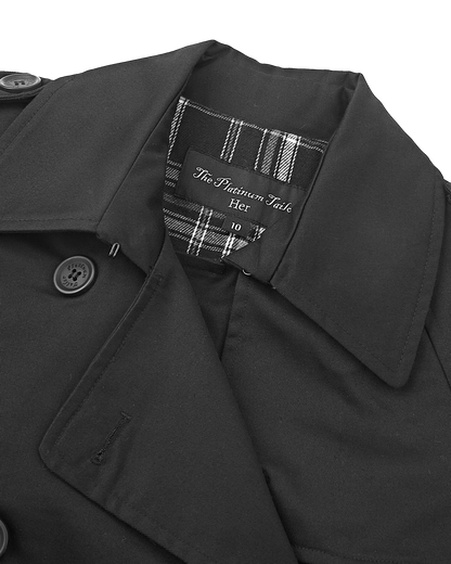 Women's Traditional Black Double Breasted Trench Coat