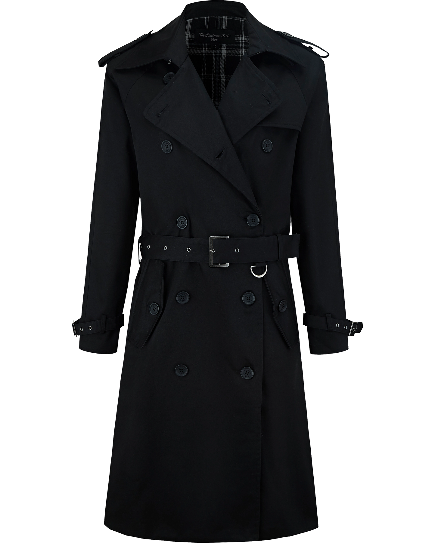 Women's Traditional Black Double Breasted Trench Coat