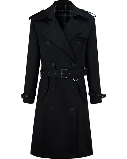 Women's Traditional Black Double Breasted Trench Coat