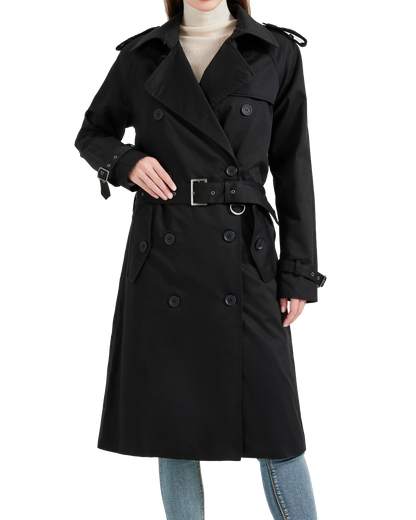 Women's Traditional Black Double Breasted Trench Coat