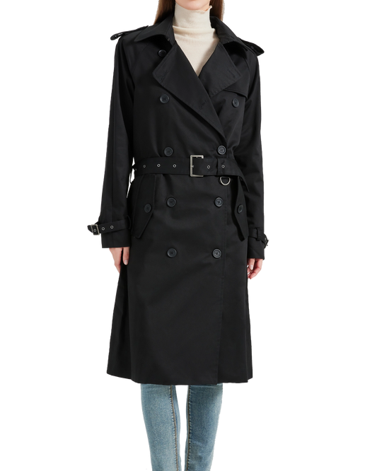 Women's Traditional Black Double Breasted Trench Coat