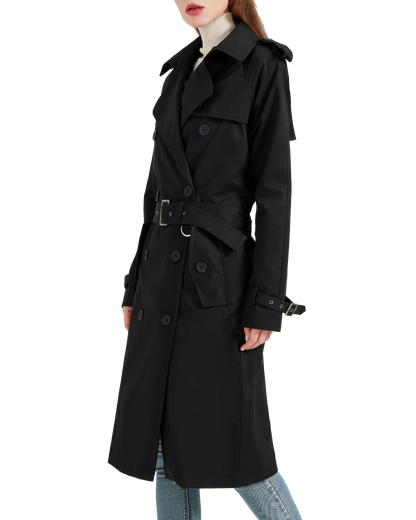 Women's Traditional Black Double Breasted Trench Coat
