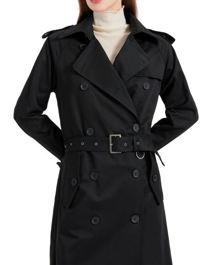 Women's Traditional Black Double Breasted Trench Coat