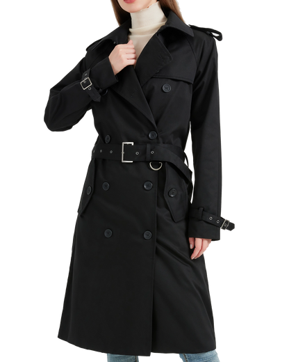 Women's Traditional Black Double Breasted Trench Coat