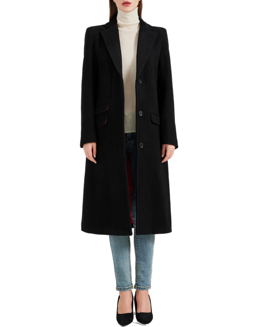 Women's Black Wool Cashmere Covert Overcoat